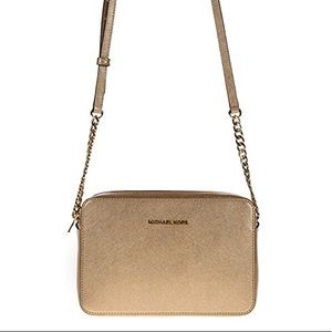 MK Jet Set Travel Large Metallic Leather Crossbody